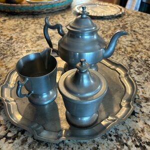 Elegant Pewter Tea Set with Tray